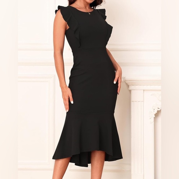 NWT Fashion Womens Ruffle Sleeve Cocktail Mermaid Evening Midi Dress size medium - Picture 1 of 12